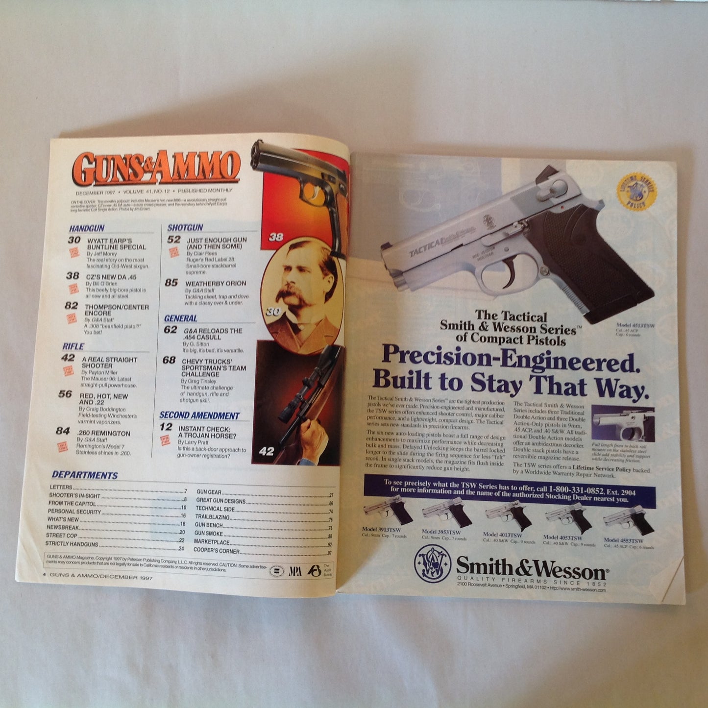 Vintage Dec 1997 Guns & Ammo Magazine World's Fastest Bolt Action CZ Goes .45 New Guns Wyatt Earp's Buntline Special