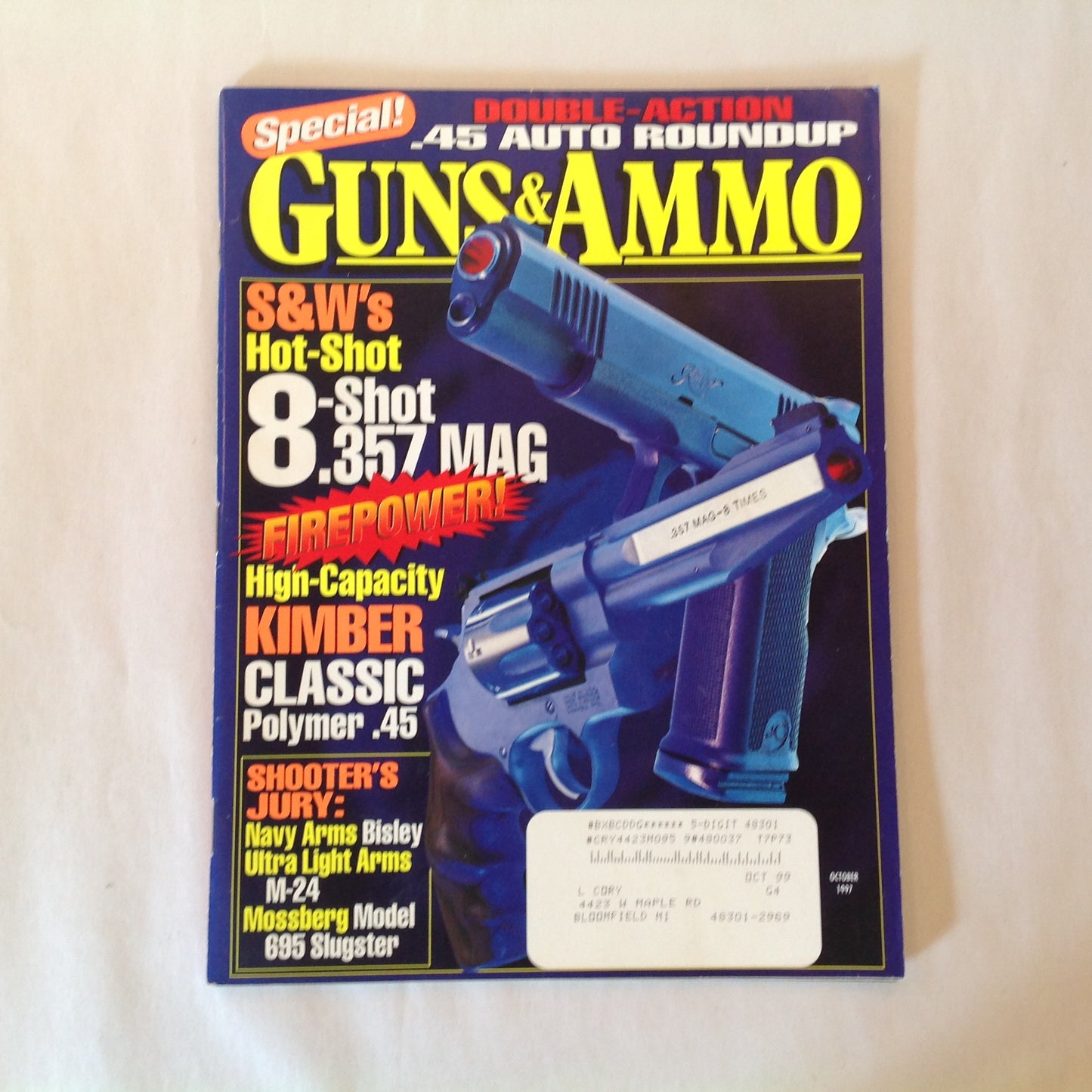 Vintage Oct 1997 Guns & Ammo Magazine S&W 8-Shot .357 Mag Kimber Classic Polymer .45 Shooter's Jury