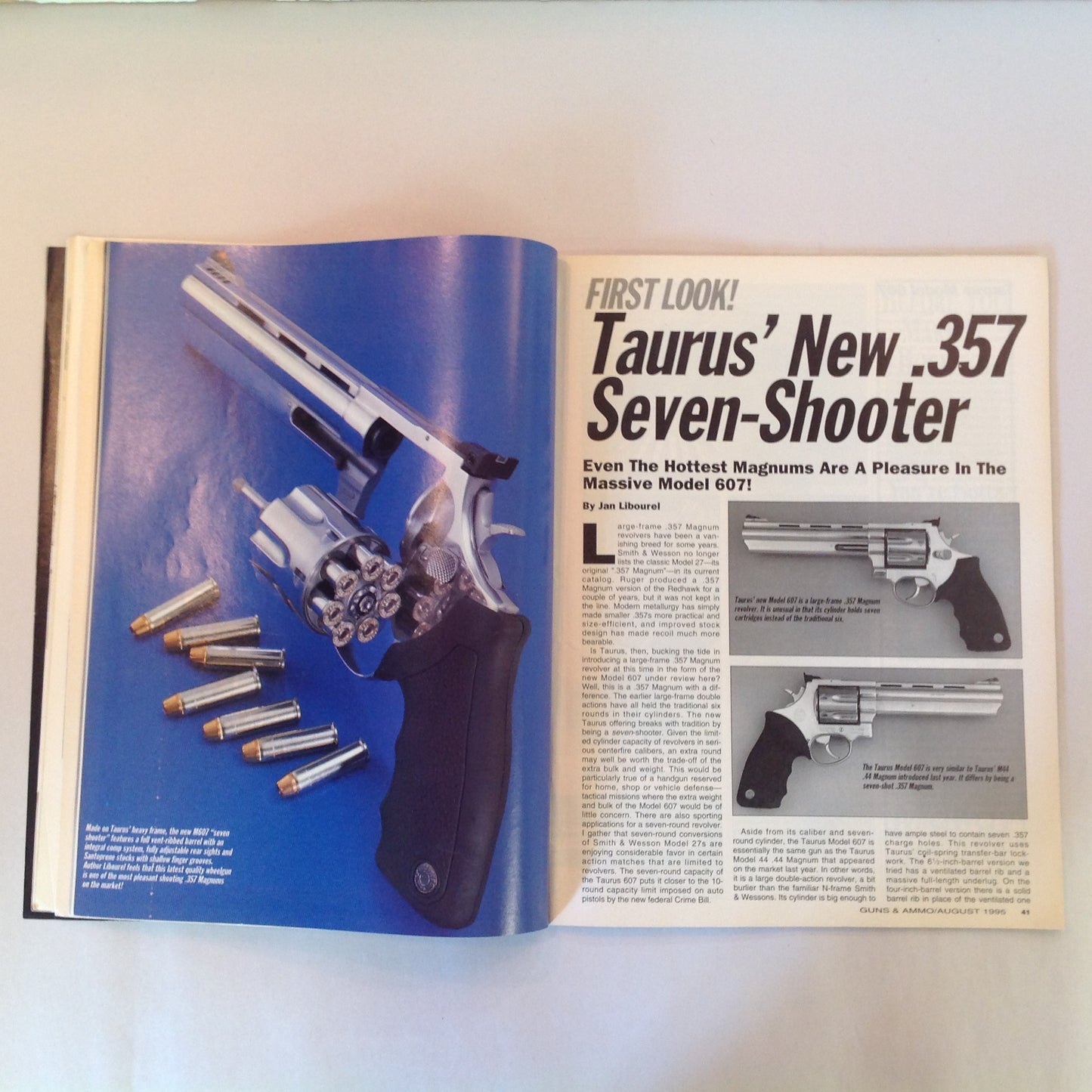 Vintage Aug 1995  Guns & Ammo Magazine Top 10 Defense Handguns Gov't Model First Look 7-Shot .357 Mag Revolver