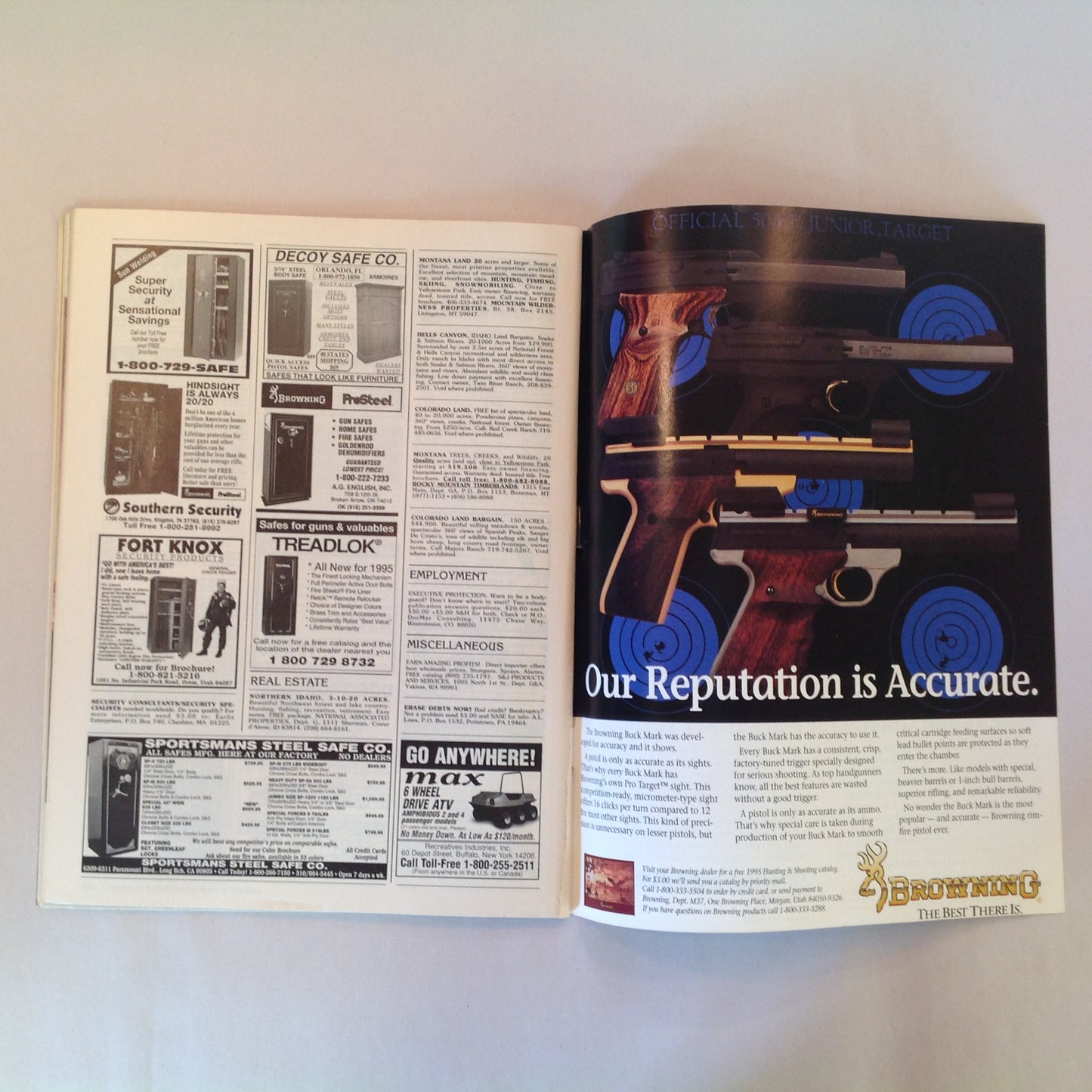 Vintage Aug 1995  Guns & Ammo Magazine Top 10 Defense Handguns Gov't Model First Look 7-Shot .357 Mag Revolver