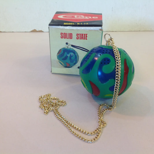 Vintage Solid State C-Tone Model H.I. 73 High Quality Unbreakable Micro Radio Green Globe w/Chain and Box Hong Kong
