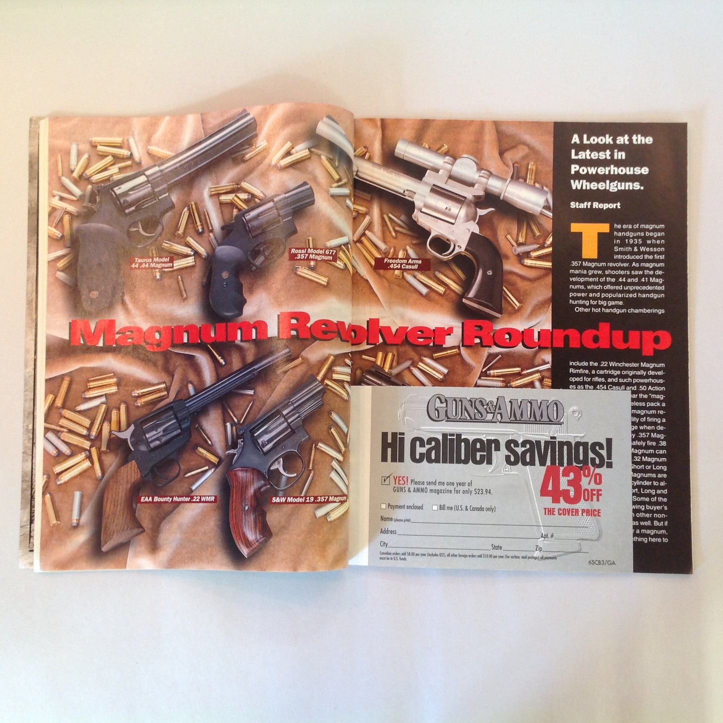 Vintage Mar 1998 Guns & Ammo Magazine Field Tests Raging Bull DA Revolver .45 ACP Luger Magnum Revolver Buyer's Guide