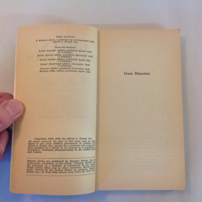 Vintage 1959 Mass Market Paperback Green Mansions W. H. Hudson Bantam Fifty Movie Tie-In