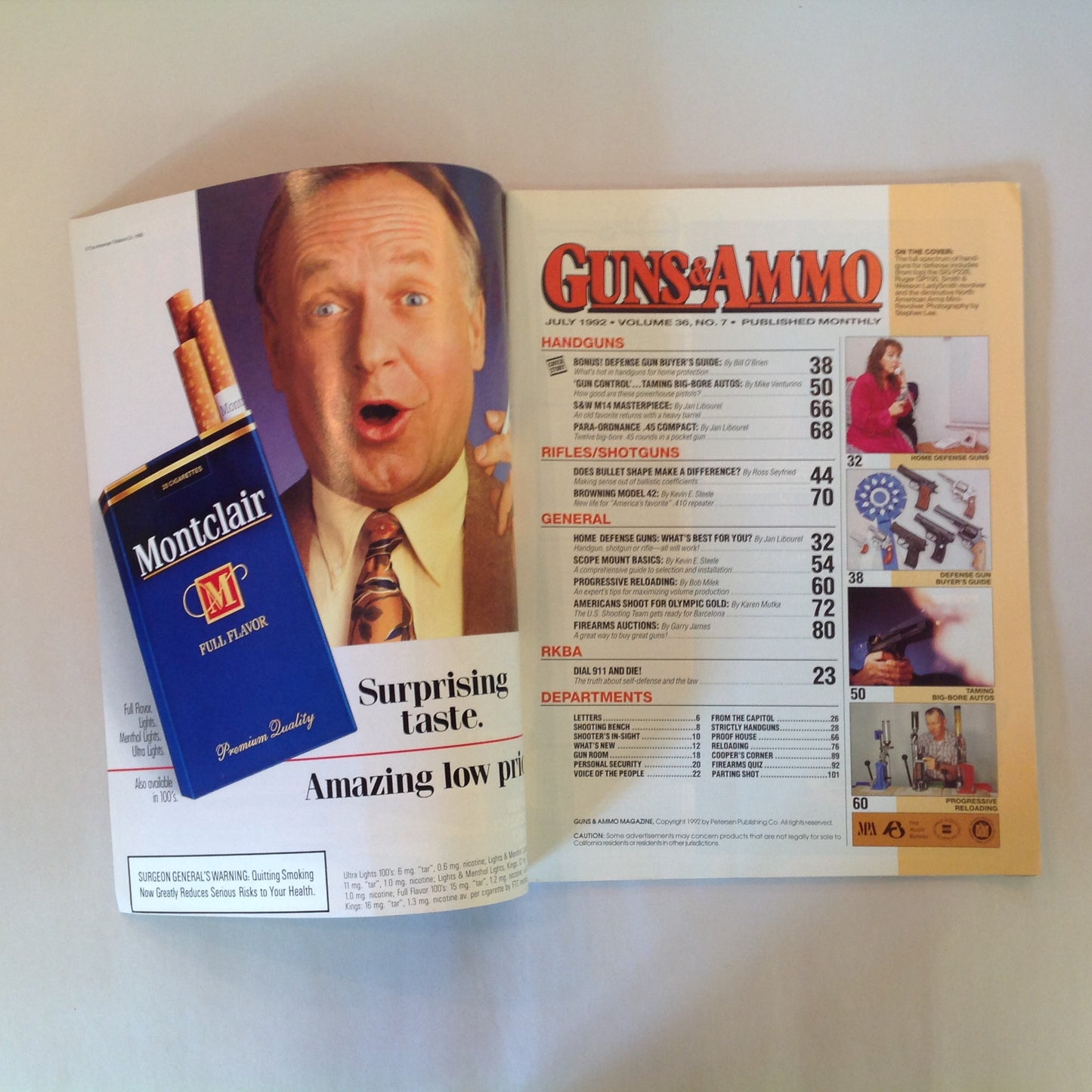 Vintage Jul 1992 Guns & Ammo Magazine Home Defense Guns Gun Control Rifle Bullet Shape Buyer's Guide