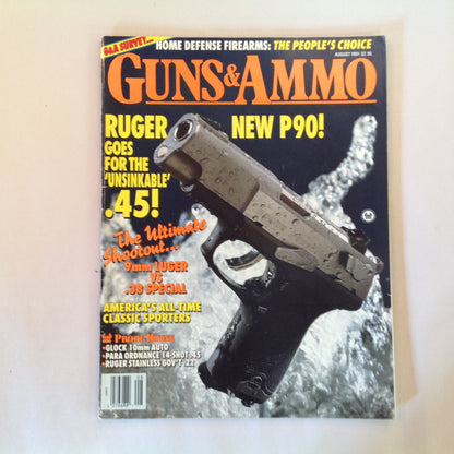 Vintage Aug 1991 Guns & Ammo Magazine Ruger New P90 9mm Luger Vs .38 Special All Time Classic Sporters