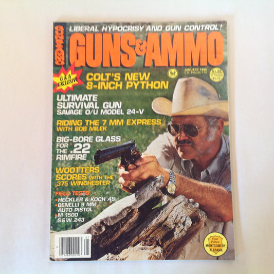 Vintage Jan 1980 Guns & Ammo Magazine Colt's New 8-Inch Python Savage O/U Model 24-V 7mm Express Wootters Scores .375 Winchester