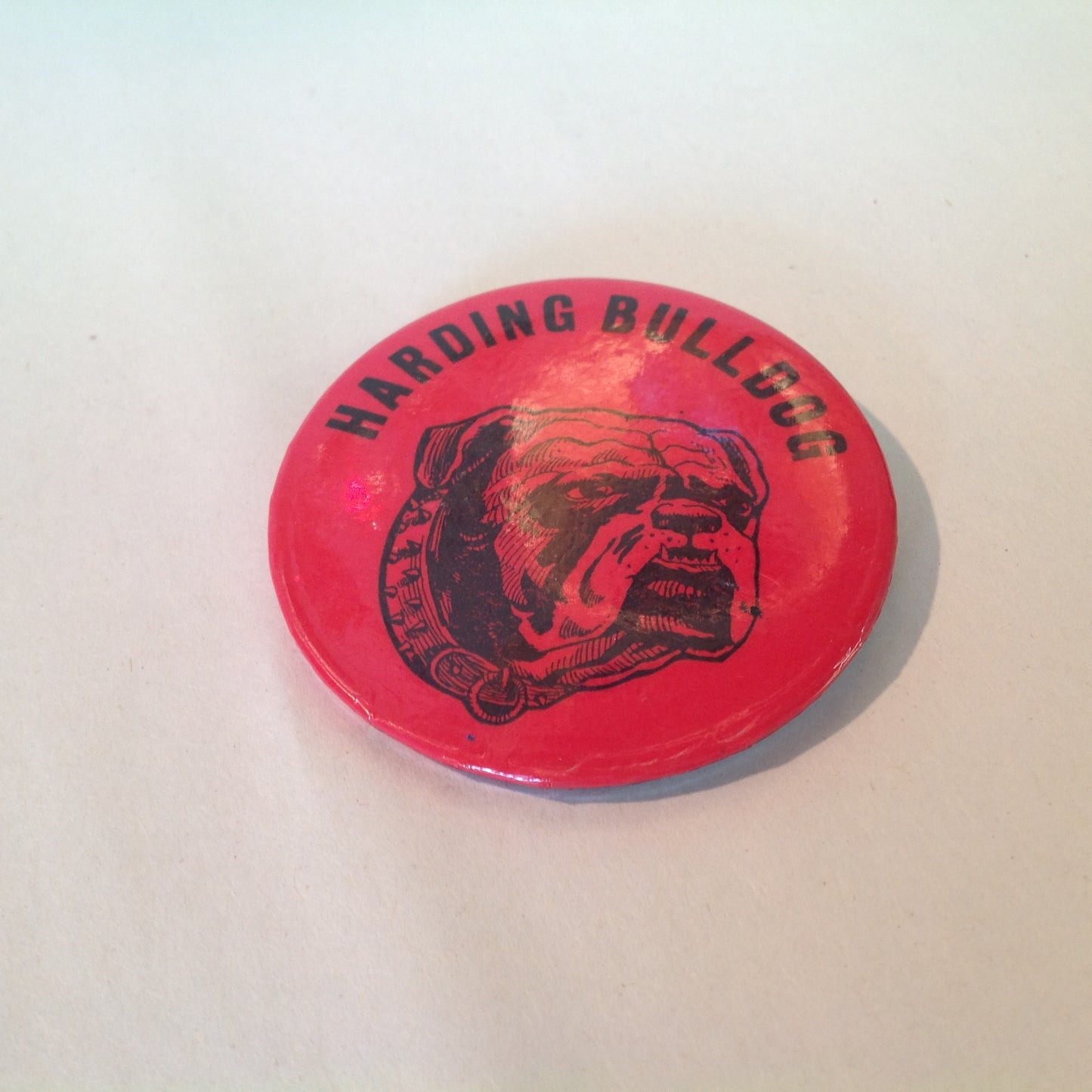 Vintage Souvenir Pinback Harding Academy Mississippi State Bulldog Red Dog Image
