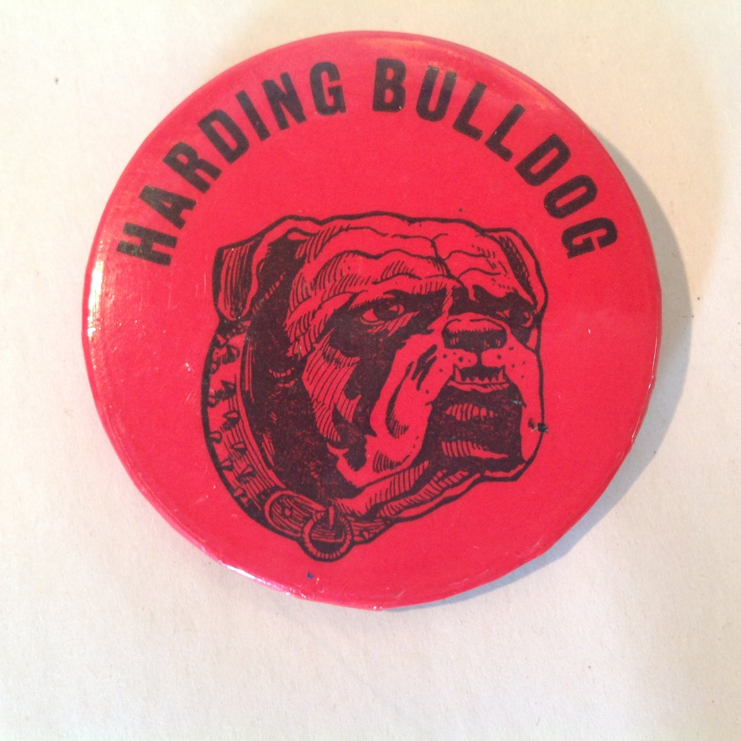 Vintage Souvenir Pinback Harding Academy Mississippi State Bulldog Red Dog Image