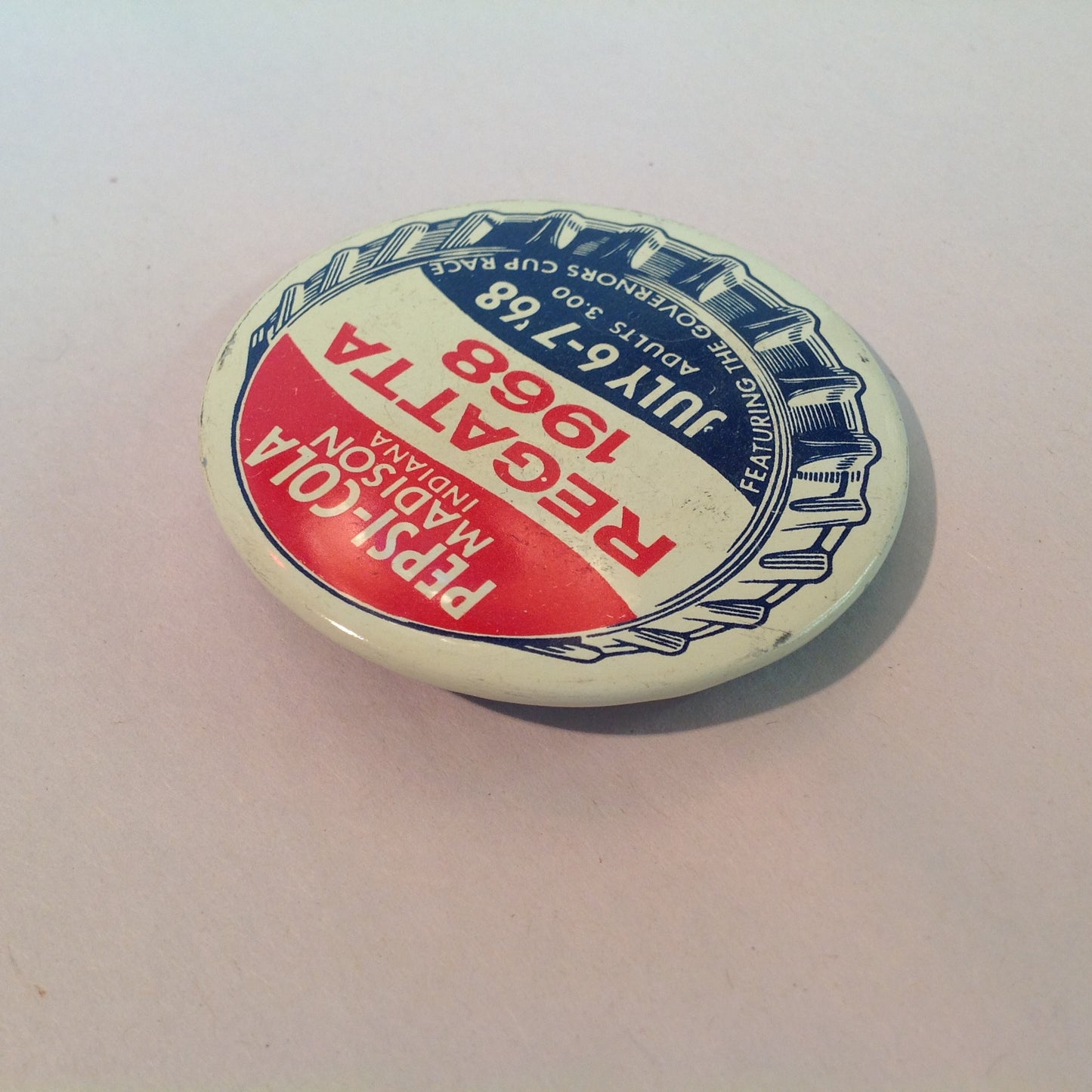 Vintage Pepsi-Cola Madison Indiana Regatta Jul 6-7 1968 Governor's Cup Race Souvenir Pinback
