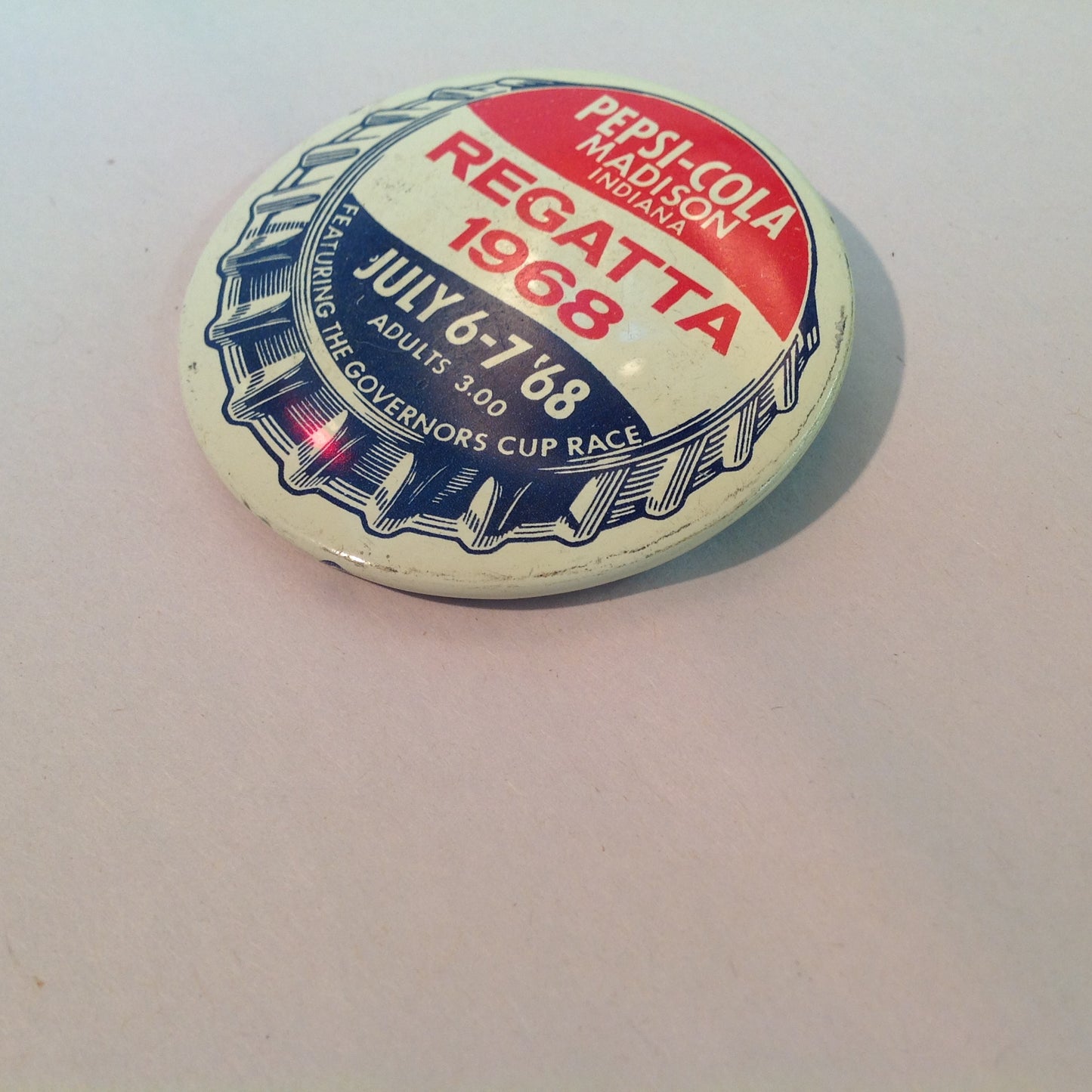 Vintage Pepsi-Cola Madison Indiana Regatta Jul 6-7 1968 Governor's Cup Race Souvenir Pinback