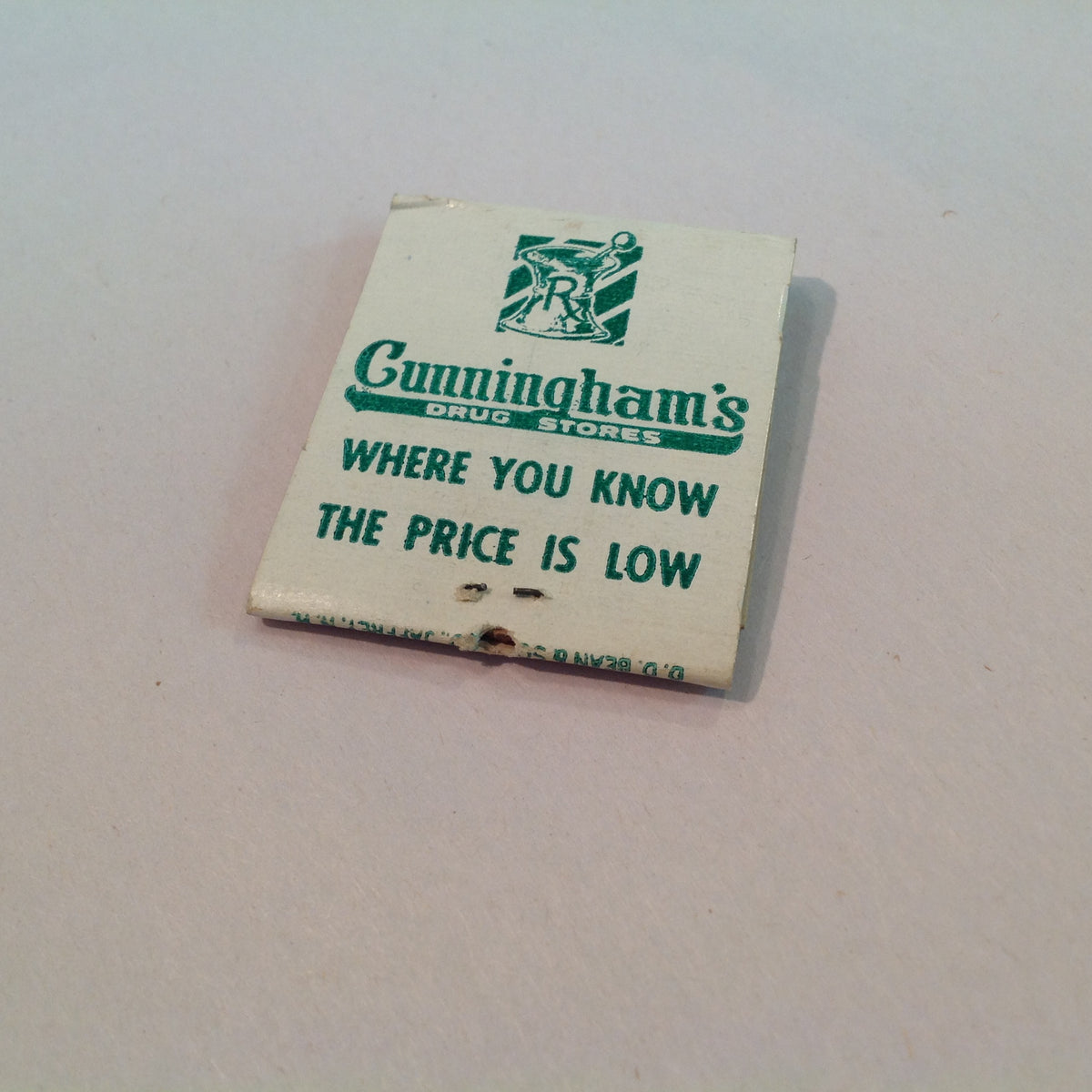 Vintage Cunningham's Drug Stores Where You Know The Price Is Low Matchbook