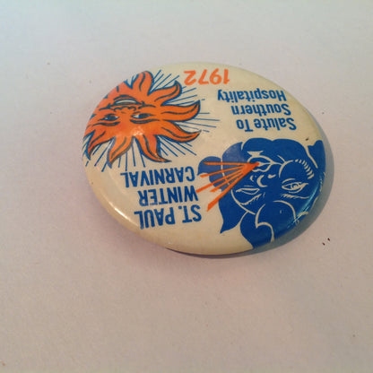 Vintage 1972 Souvenir Pinback St. Paul Winter Carnival Salute to Southern Hospitality
