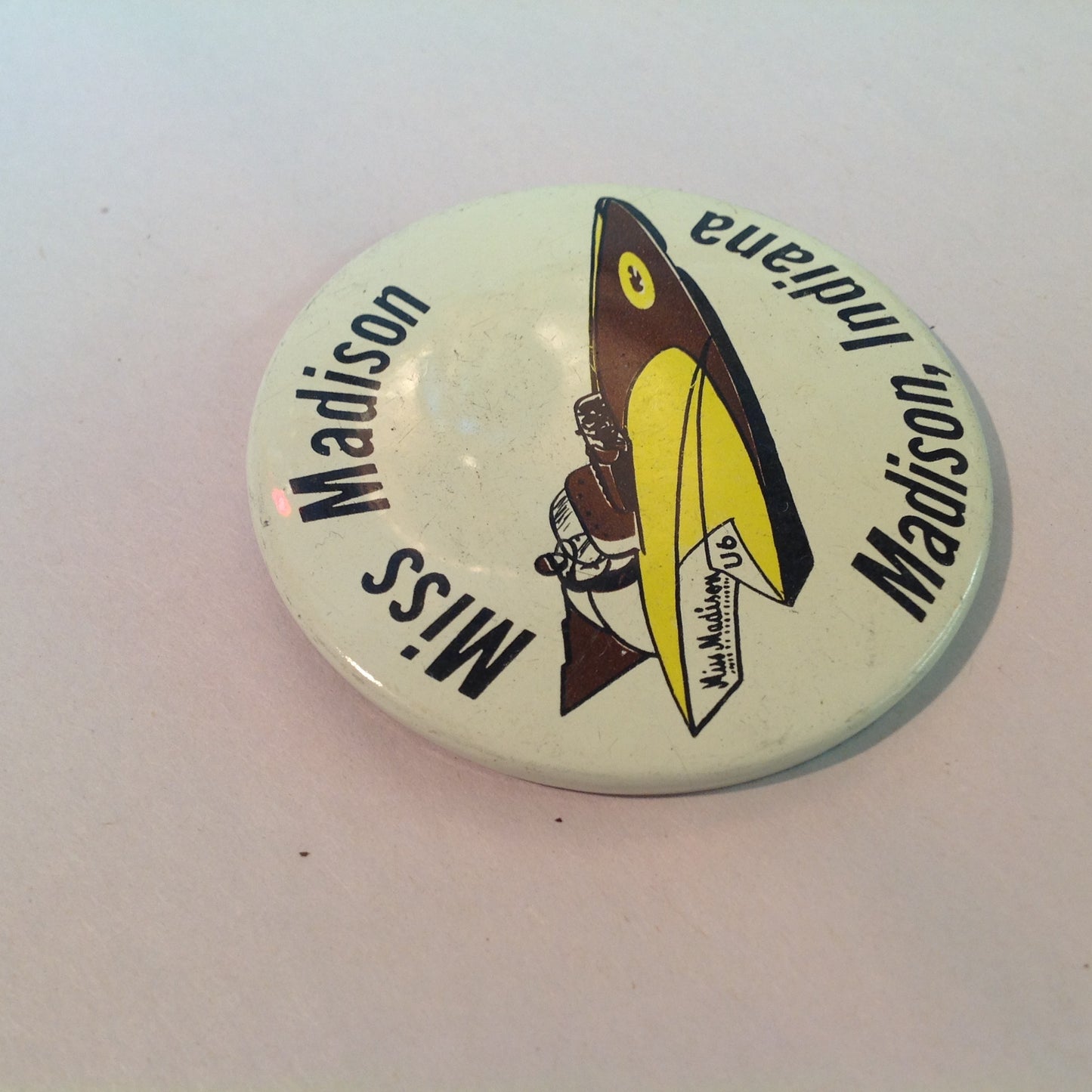 Vintage Souvenir Pinback Miss Madison Madison Indiana Powerboat Sports