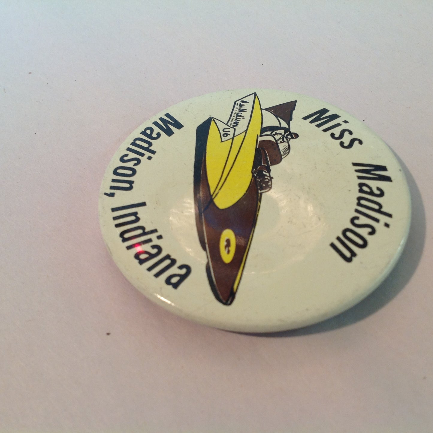 Vintage Souvenir Pinback Miss Madison Madison Indiana Powerboat Sports