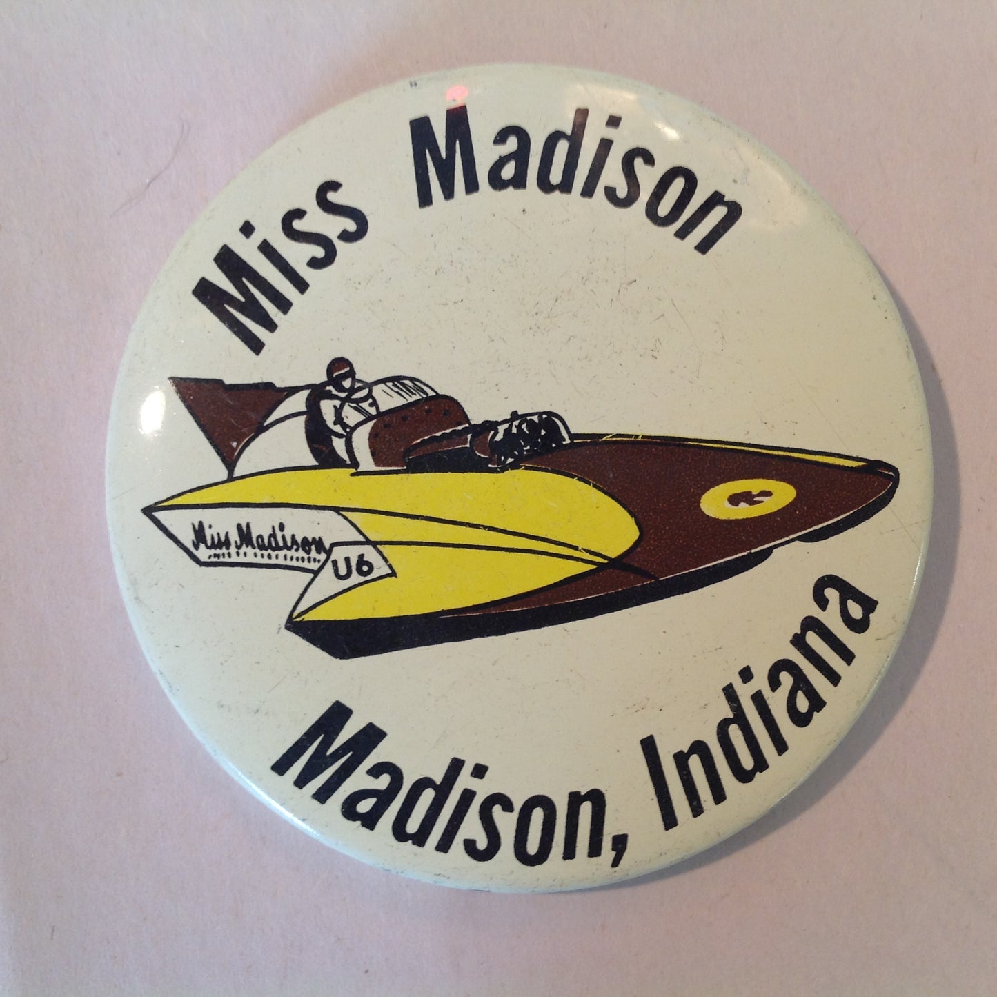 Vintage Souvenir Pinback Miss Madison Madison Indiana Powerboat Sports