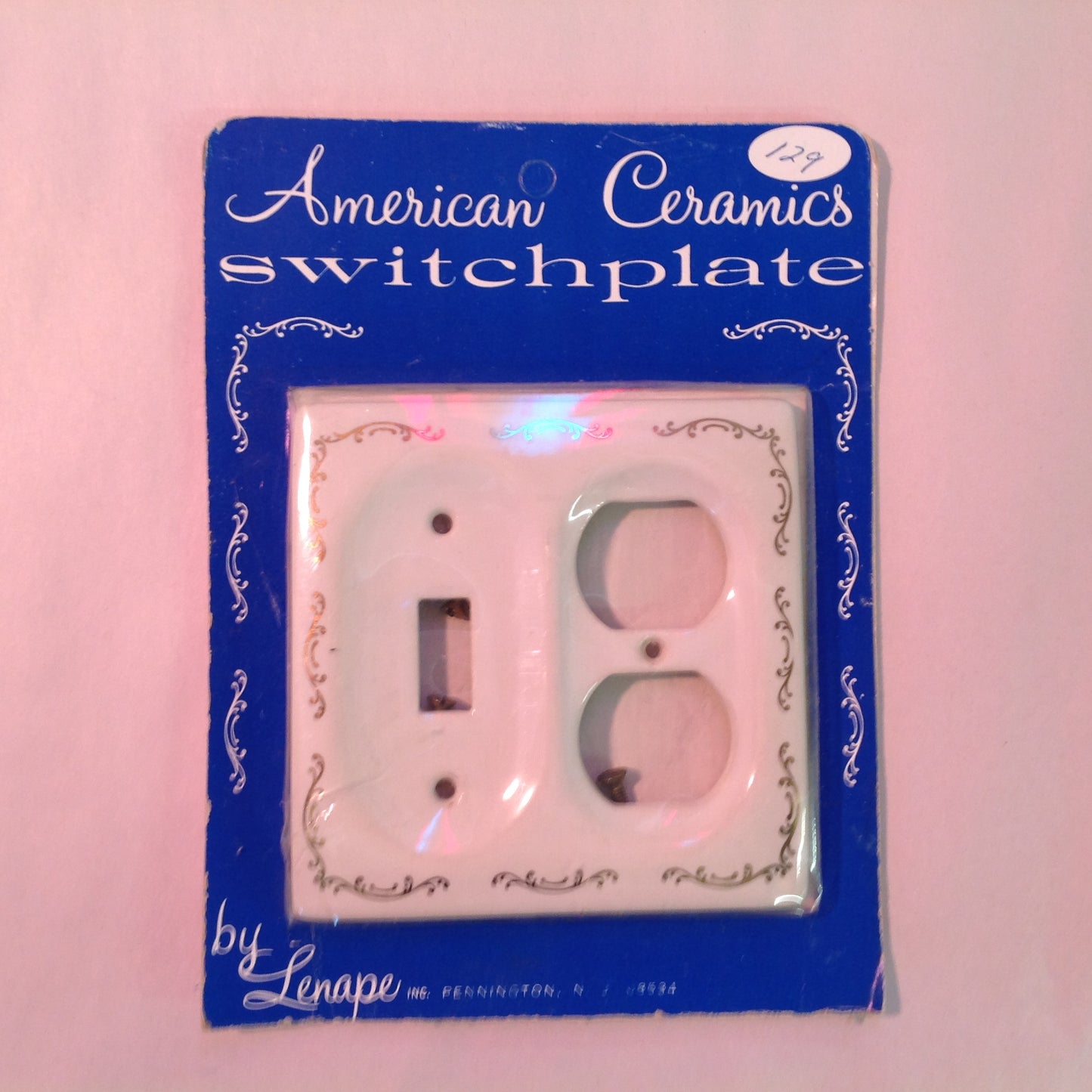 Vintage NOS Lenape American Ceramics Ceramic Socket and Light Switchplate White Gold Filigree Hudson's Detroit