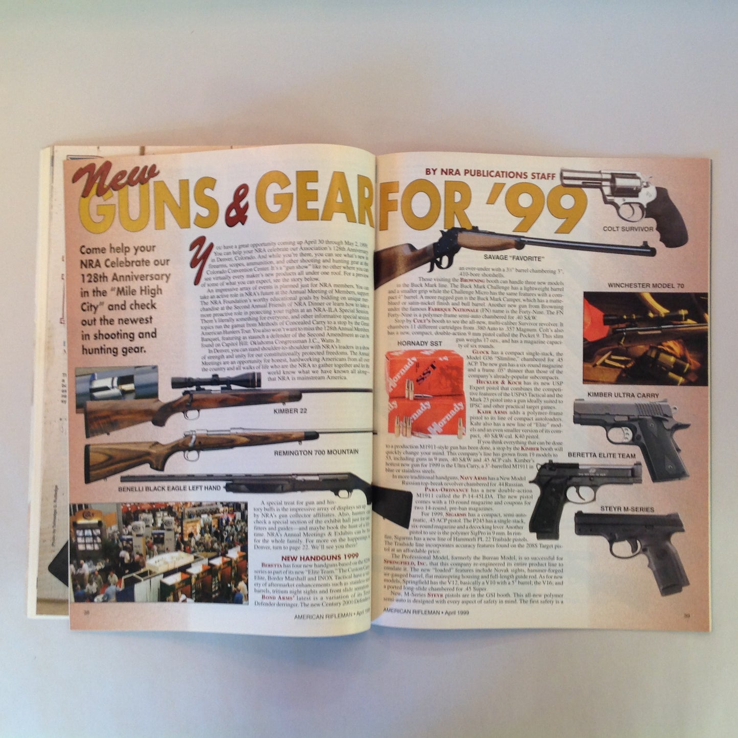 Vintage Apr 1999 American Rifleman Magazine Benelli's High-Tech Pump New Guns 1999 Browning's Classic Hi Power