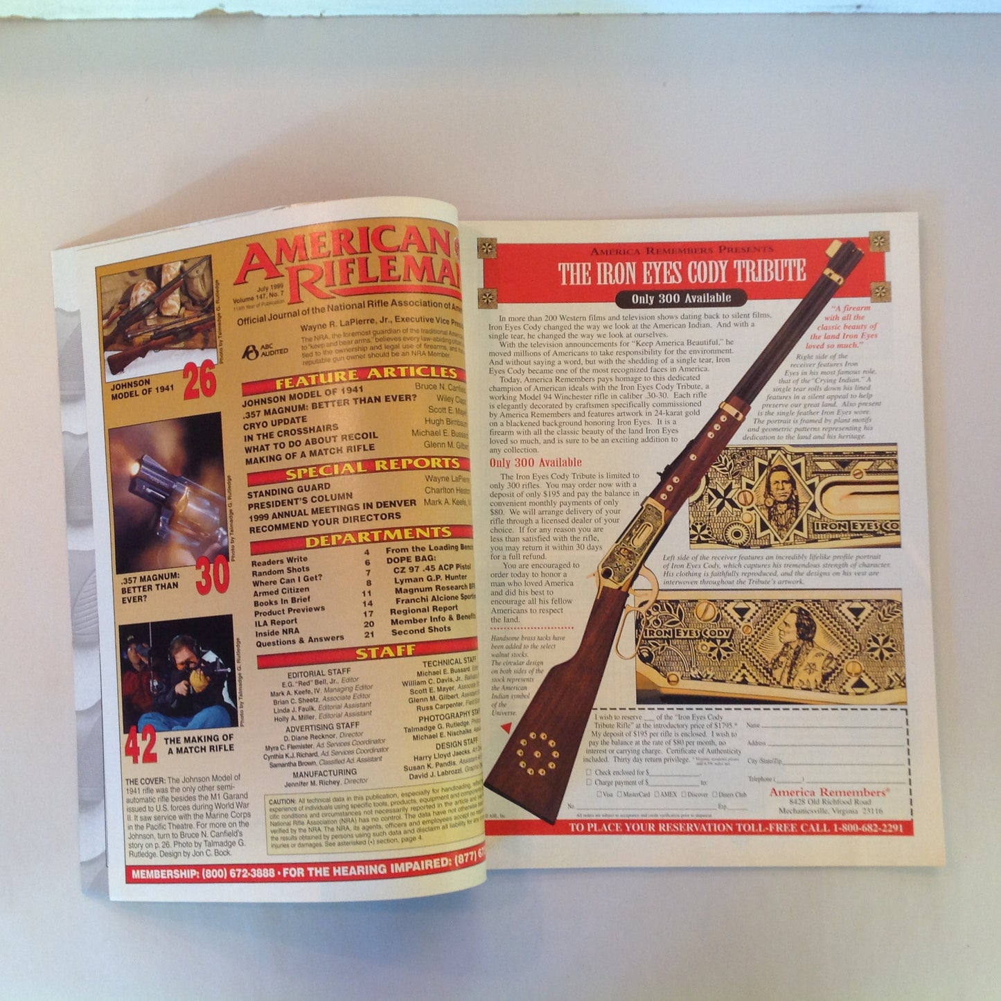 Vintage Jul 1999 American Rifleman Magazine Johnson Model of 1941 Scope Recticles .357 Mag Cryo Update