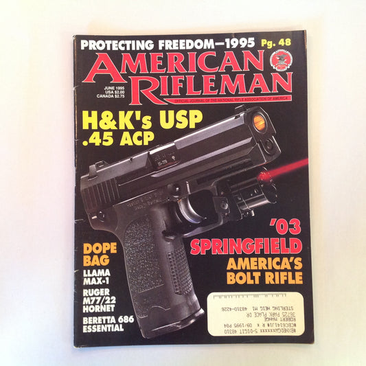 Vintage Jun 1995  American Rifleman Magazine H&K's USP .45 ACP '03 Springfield