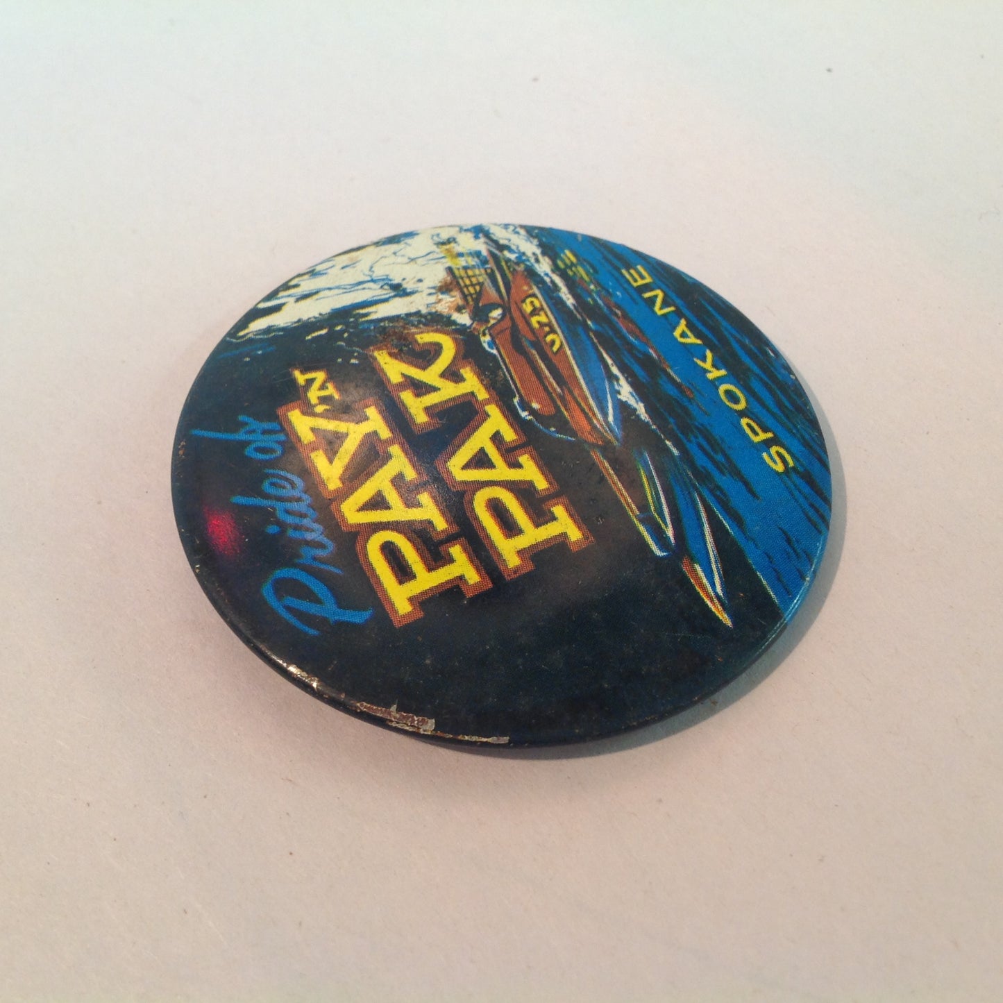 Vintage Souvenir Pinback Pride of Pay 'N Pak Spokane Hydroplane Racing Winged Wonder
