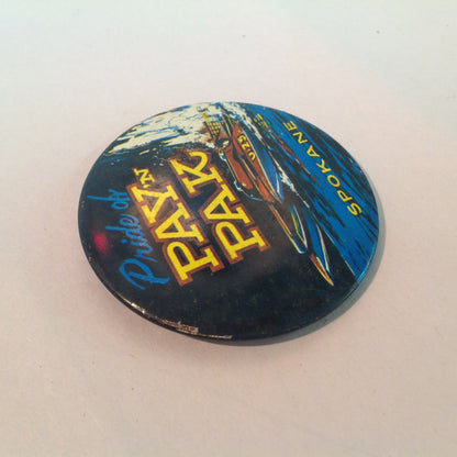 Vintage Souvenir Pinback Pride of Pay 'N Pak Spokane Hydroplane Racing Winged Wonder
