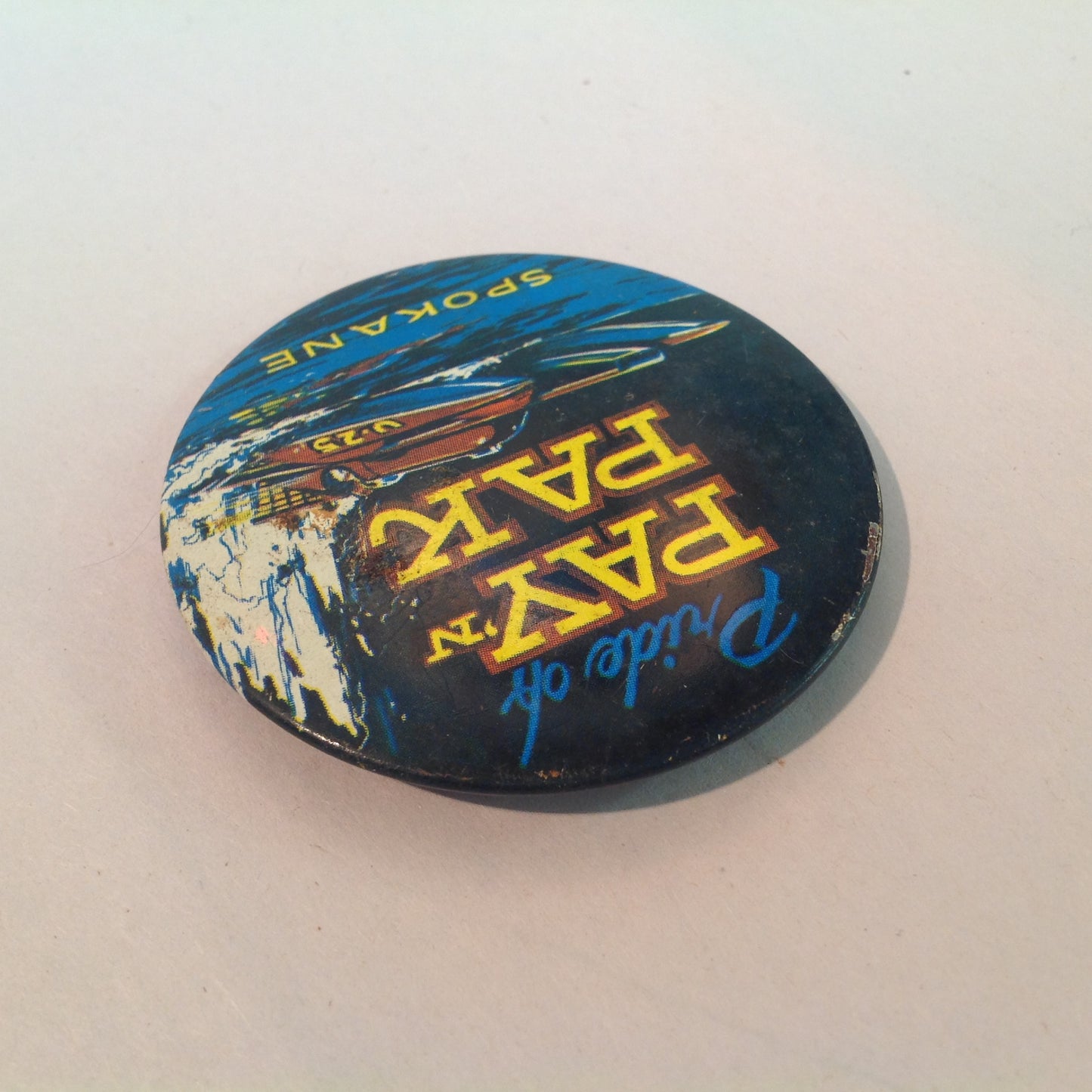 Vintage Souvenir Pinback Pride of Pay 'N Pak Spokane Hydroplane Racing Winged Wonder