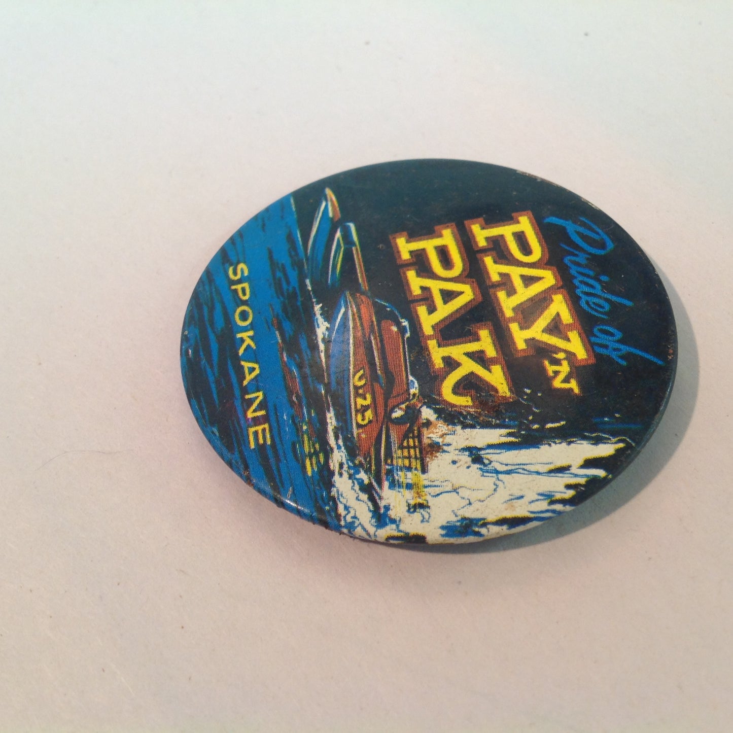 Vintage Souvenir Pinback Pride of Pay 'N Pak Spokane Hydroplane Racing Winged Wonder