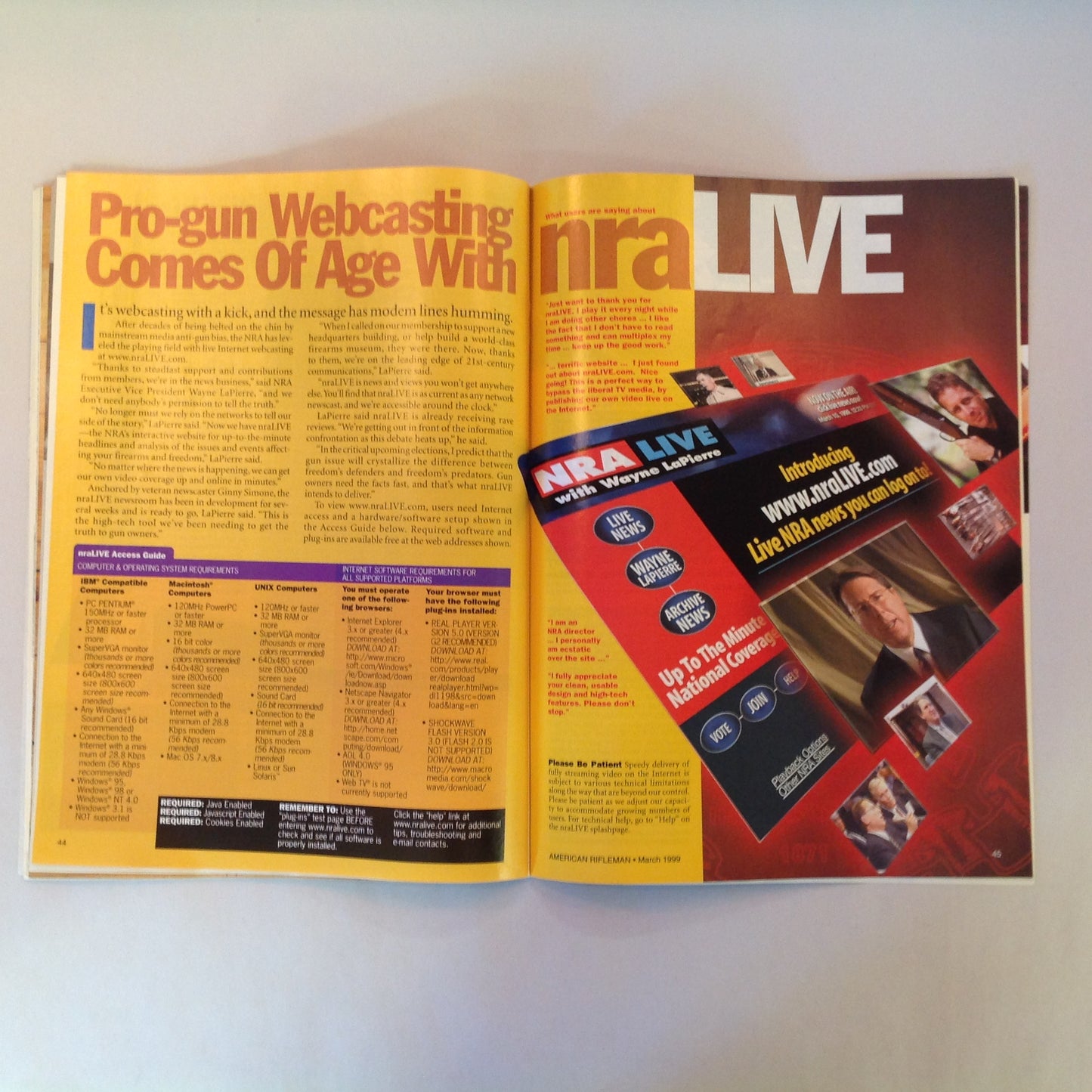 Vintage Mar 1999 American Rifleman Magazine NRA Live with Wayne LaPierre