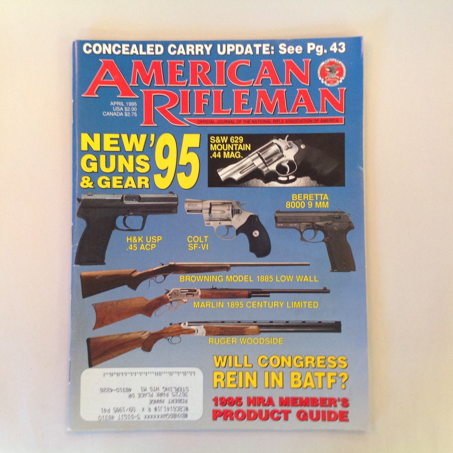 Vintage Apr 1995 American Rifleman Magazine New Guns & Gear '95 NRA Member's Product Guide