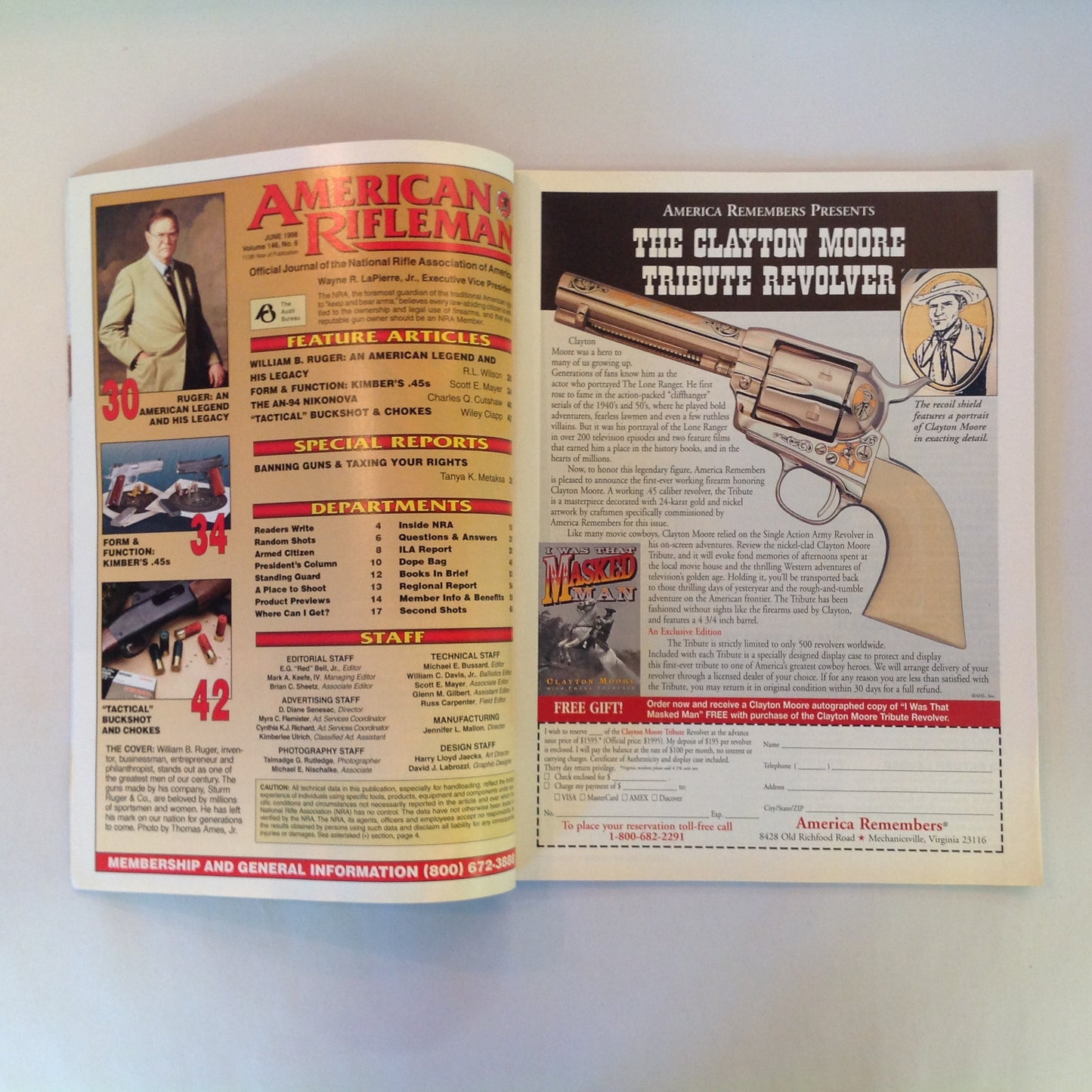 Vintage Jun 1998 American Rifleman Magazine William B Ruger An American Legend and His Legacy