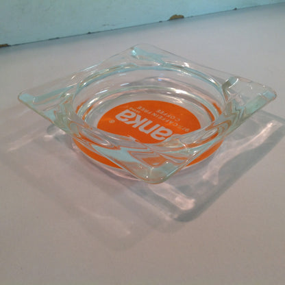 Vintage Promotional Glass Square Ash Tray Sanka Brand 97% Caffeine Free Coffee Advert