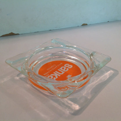 Vintage Promotional Glass Square Ash Tray Sanka Brand 97% Caffeine Free Coffee Advert