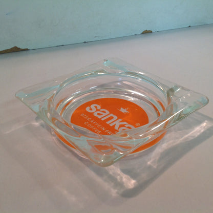 Vintage Promotional Glass Square Ash Tray Sanka Brand 97% Caffeine Free Coffee Advert