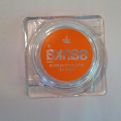 Vintage Promotional Glass Square Ash Tray Sanka Brand 97% Caffeine Free Coffee Advert