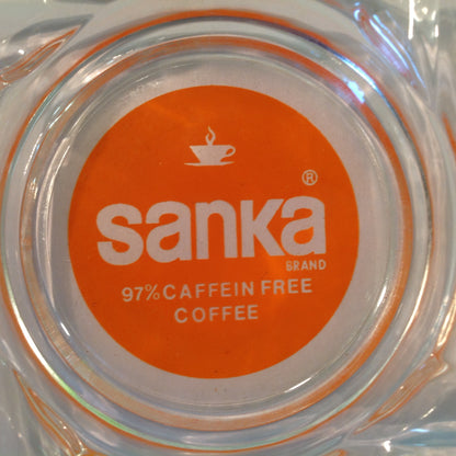 Vintage Promotional Glass Square Ash Tray Sanka Brand 97% Caffeine Free Coffee Advert