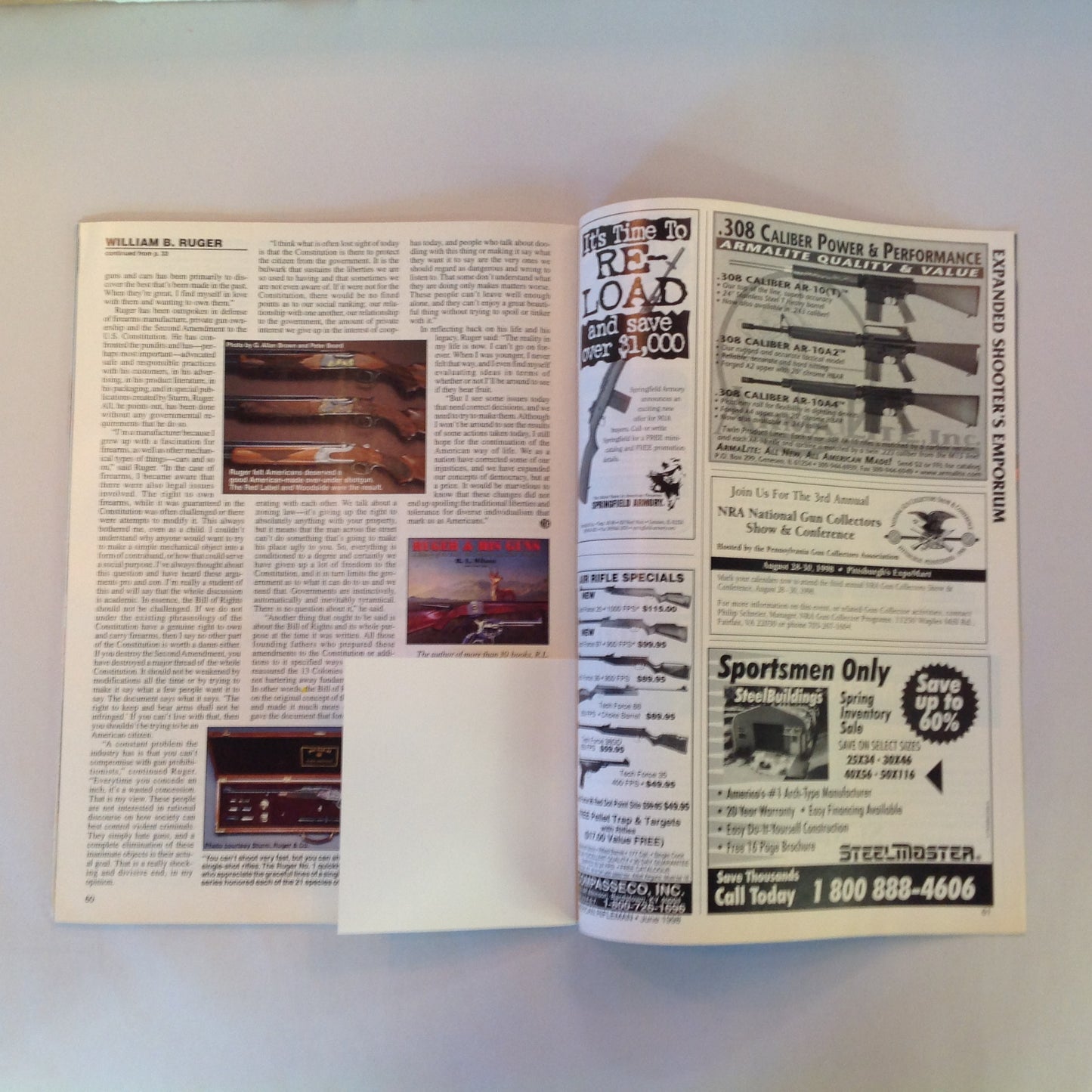 Vintage Jun 1998 American Rifleman Magazine William B Ruger An American Legend and His Legacy