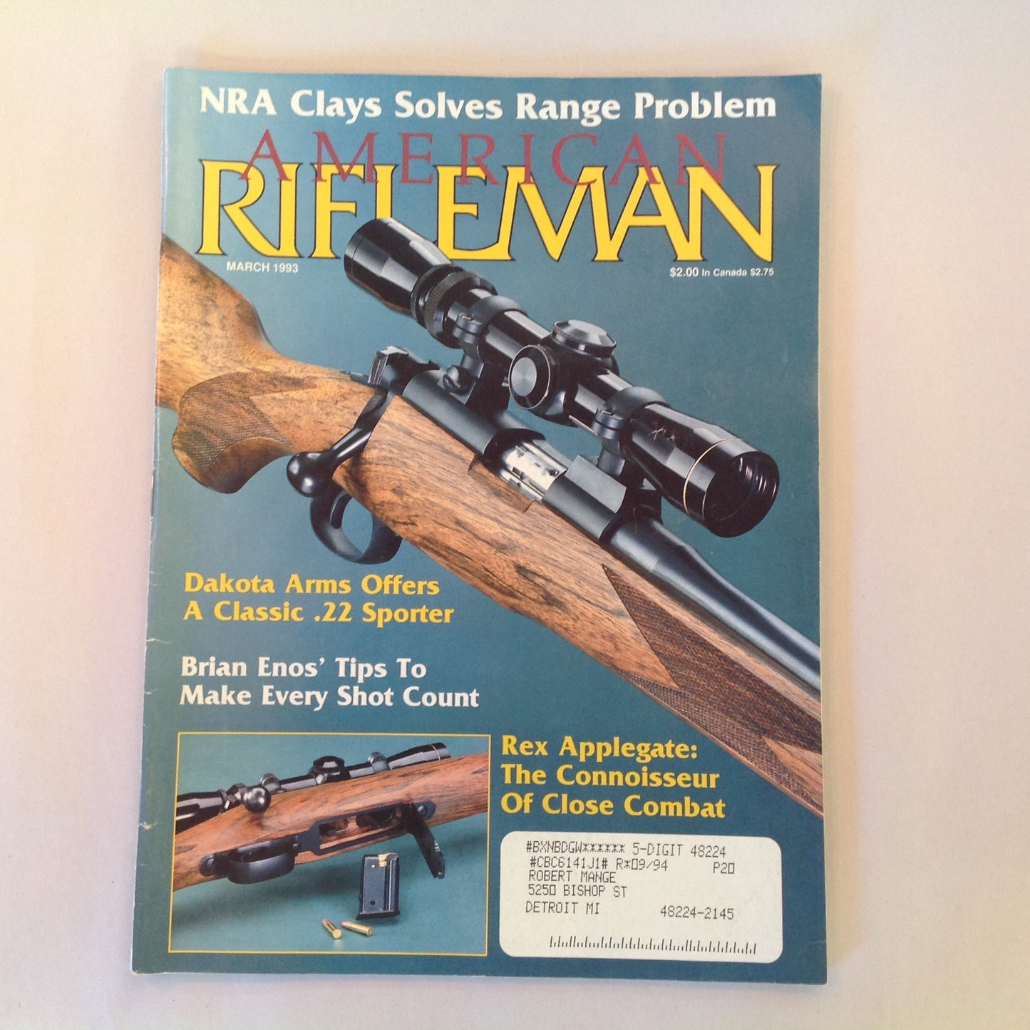 Vintage Mar 1993 American Rifleman Magazine Dakota Arms Close Combat NRA Clays