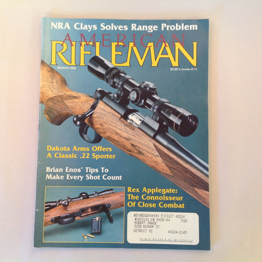 Vintage Mar 1993 American Rifleman Magazine Dakota Arms Close Combat NRA Clays