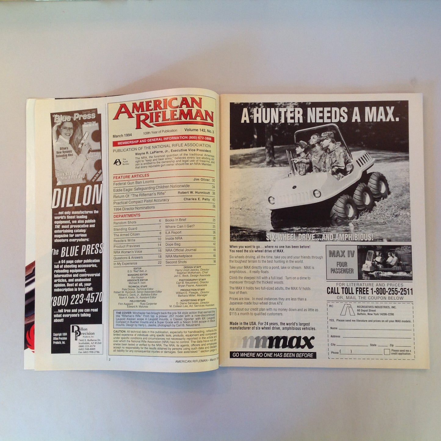 Vintage Mar 1994  American Rifleman Magazine Federal Gun Ban Rifleman's Rifle
