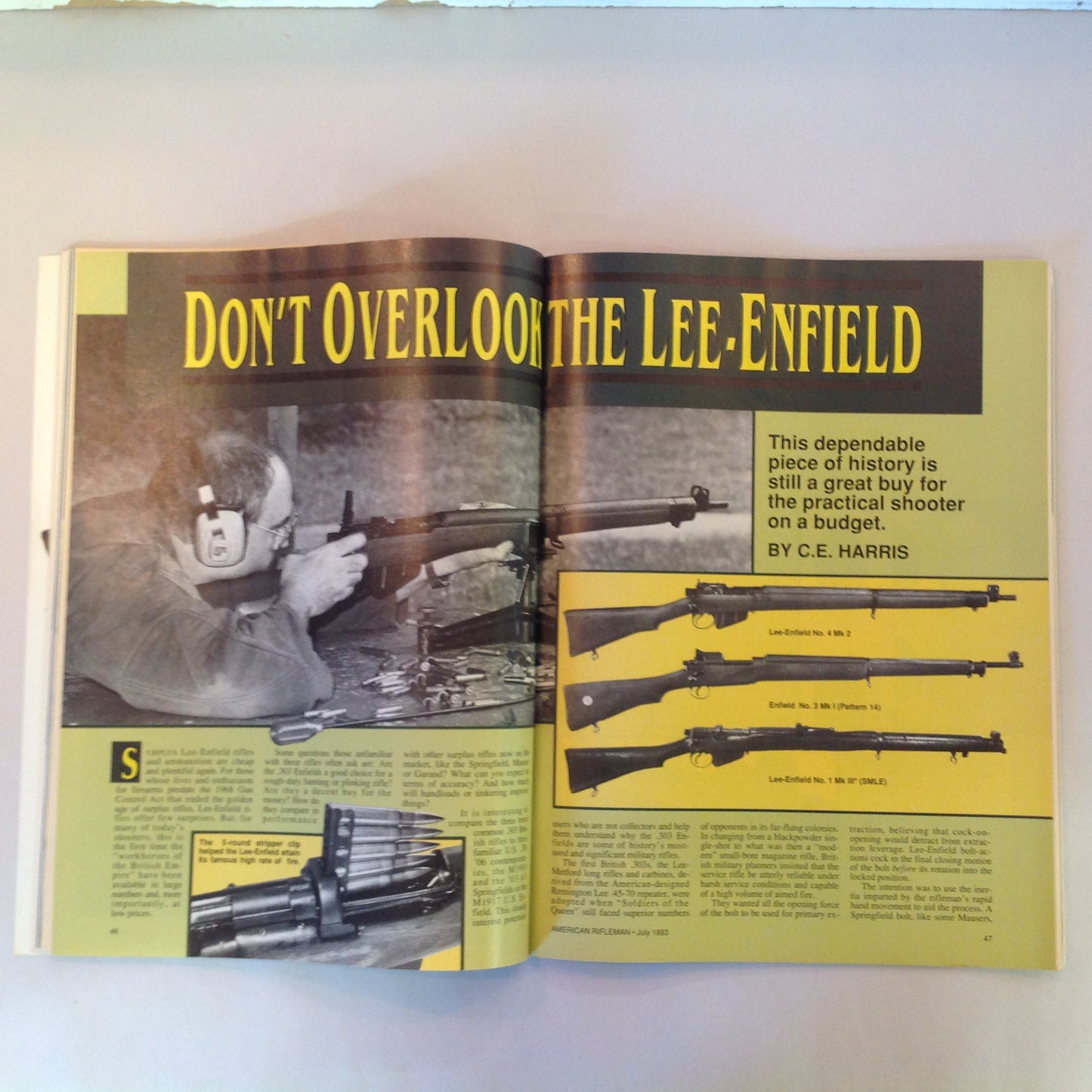 Vintage Jul 1993 American Rifleman Magazine H&R 9-Shot .22 Revolver AR-15 Accessories Lee-Enfield Fun