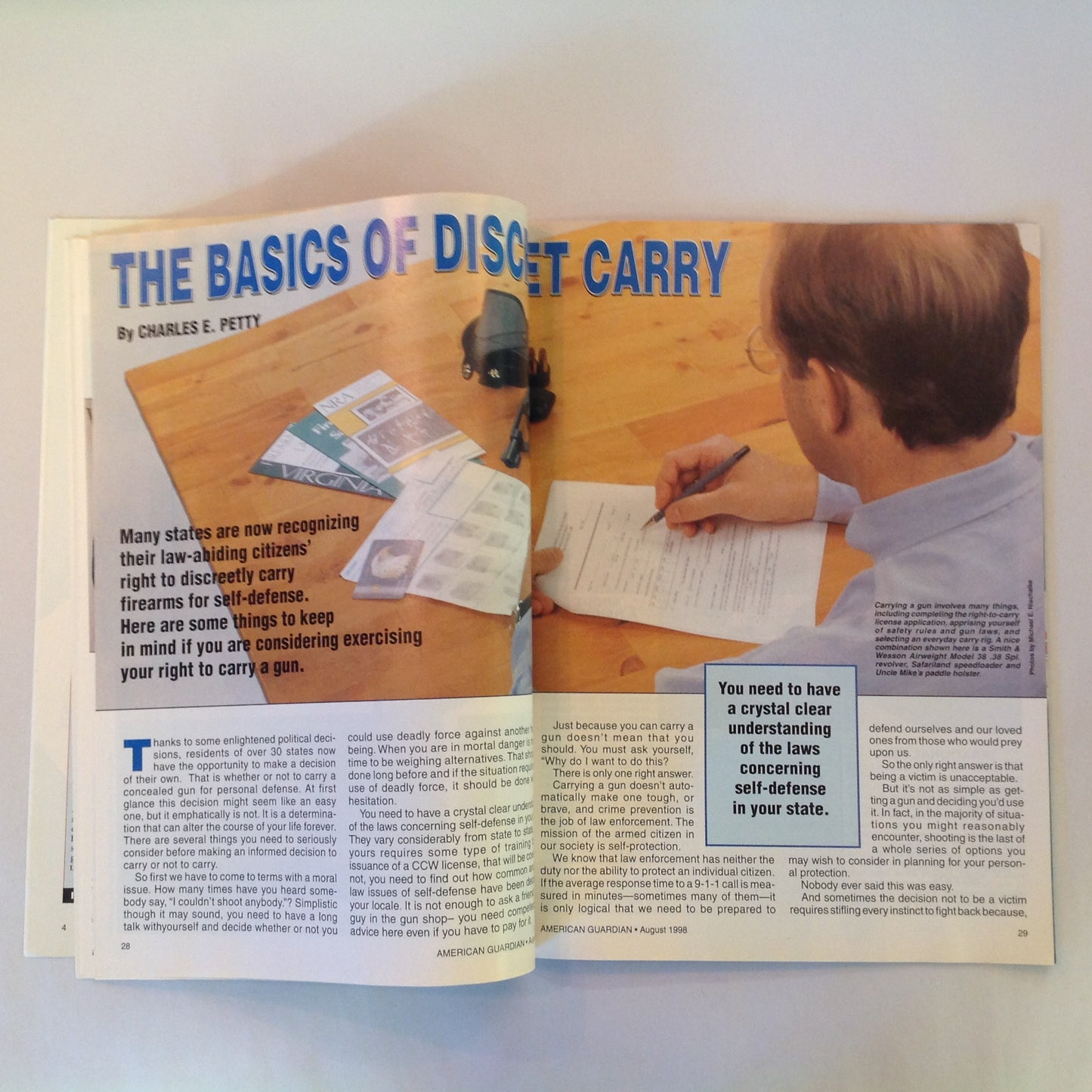 Vintage Aug 1998 American Guardian Magazine Factory Custom .45s Discreet Carry Basics NRA Firearms  Museum