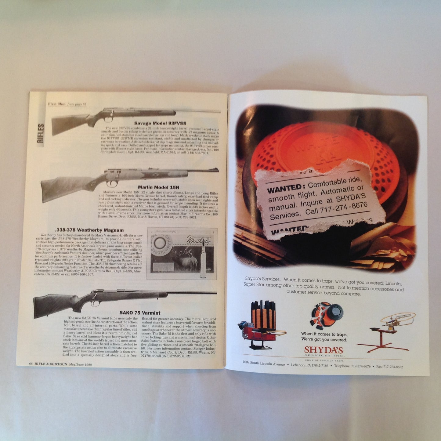Vintage May/Jun 1998 Rifle & Shotgun Magazine Hottest New Shotguns Great New Optics Muzzleloaders