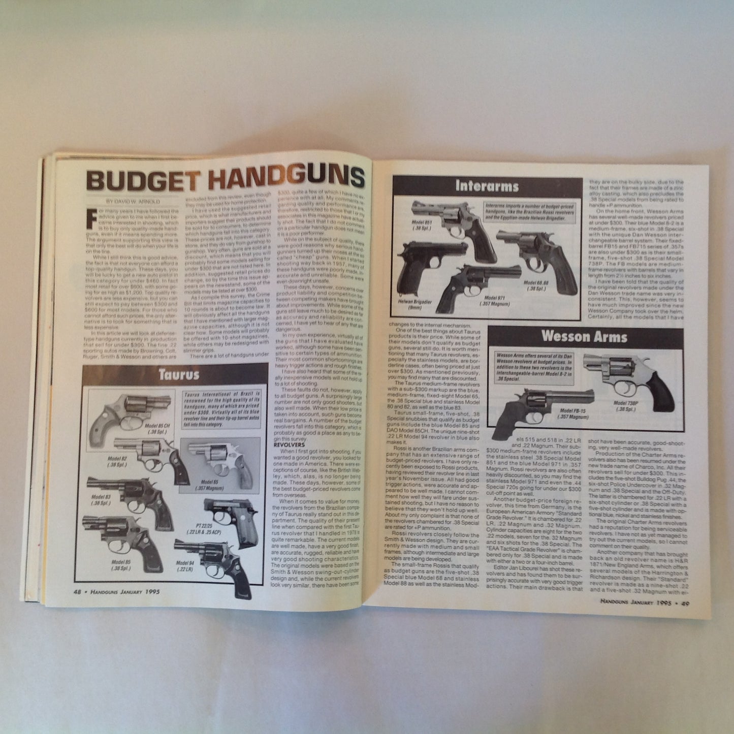 Vintage Jan 1995 Handguns Magazine Combat Handguns Wounded Shooter Drills