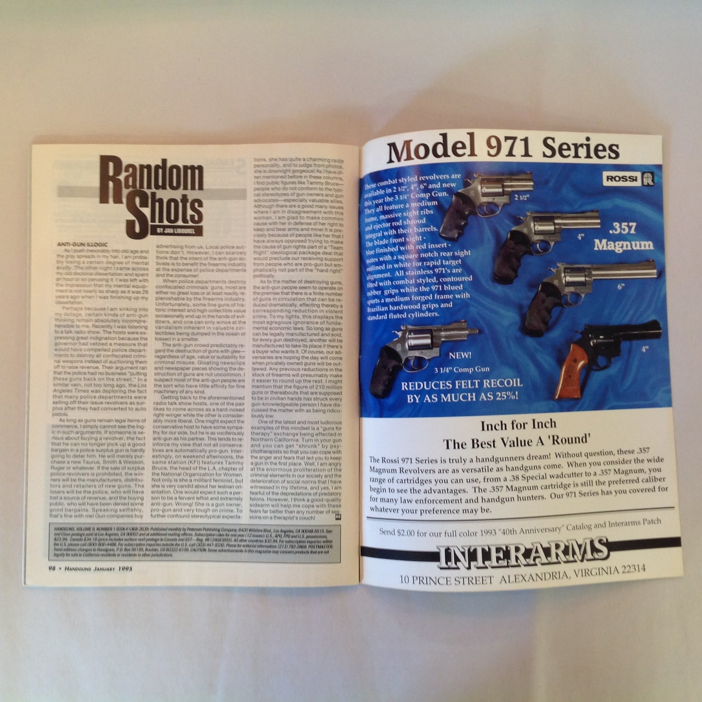 Vintage Jan 1995 Handguns Magazine Combat Handguns Wounded Shooter Drills
