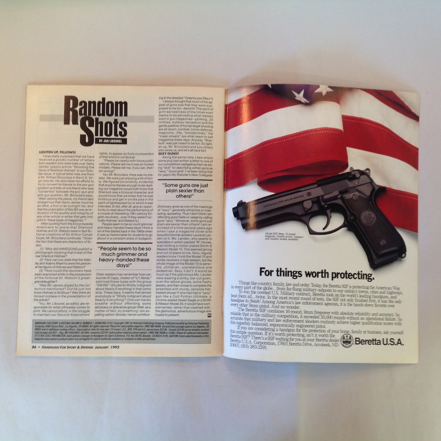 Vintage Jan 1992 Handguns for Sport & Defense Best All-Around Handgun WWI Colt Double Eagles