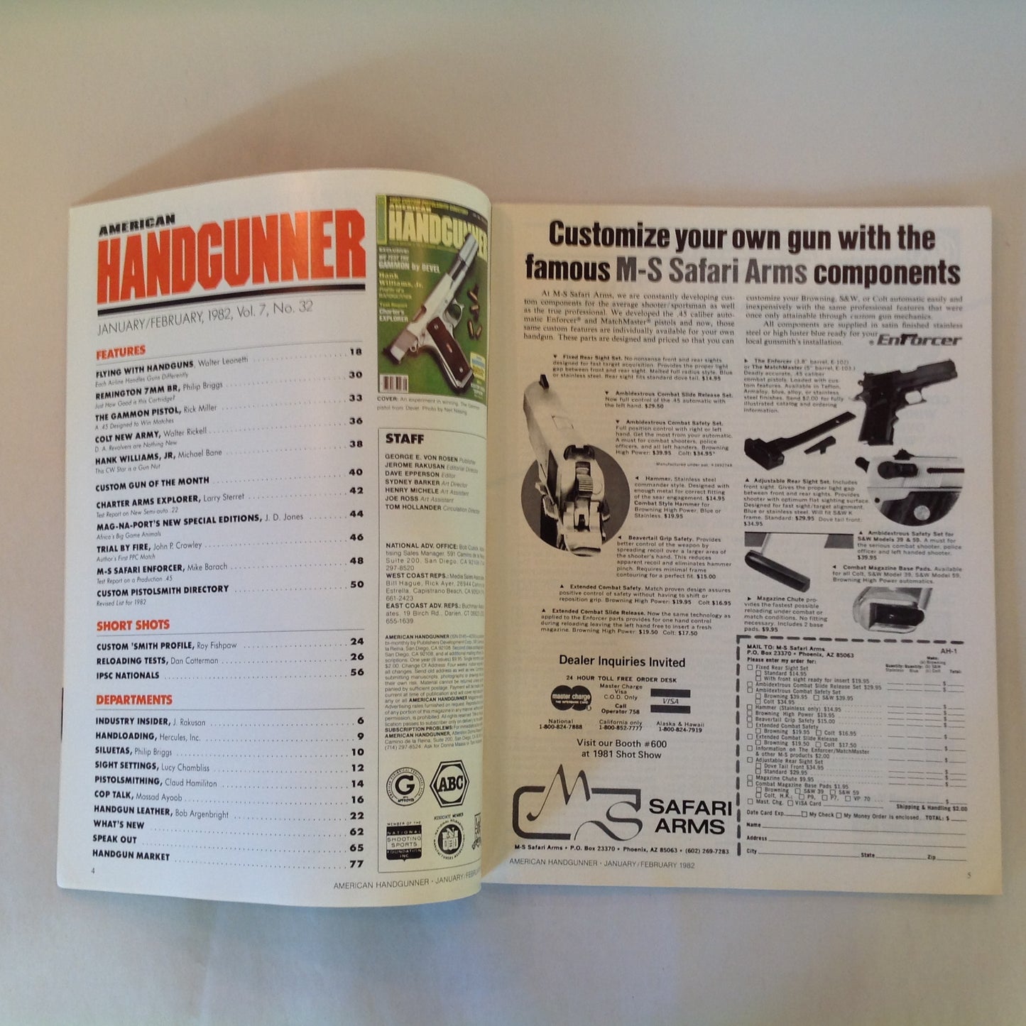 Vintage Jan/Feb 1982 American Handgunner Magazine Gammon by Devel Hank Williams Jr Customer Ruger