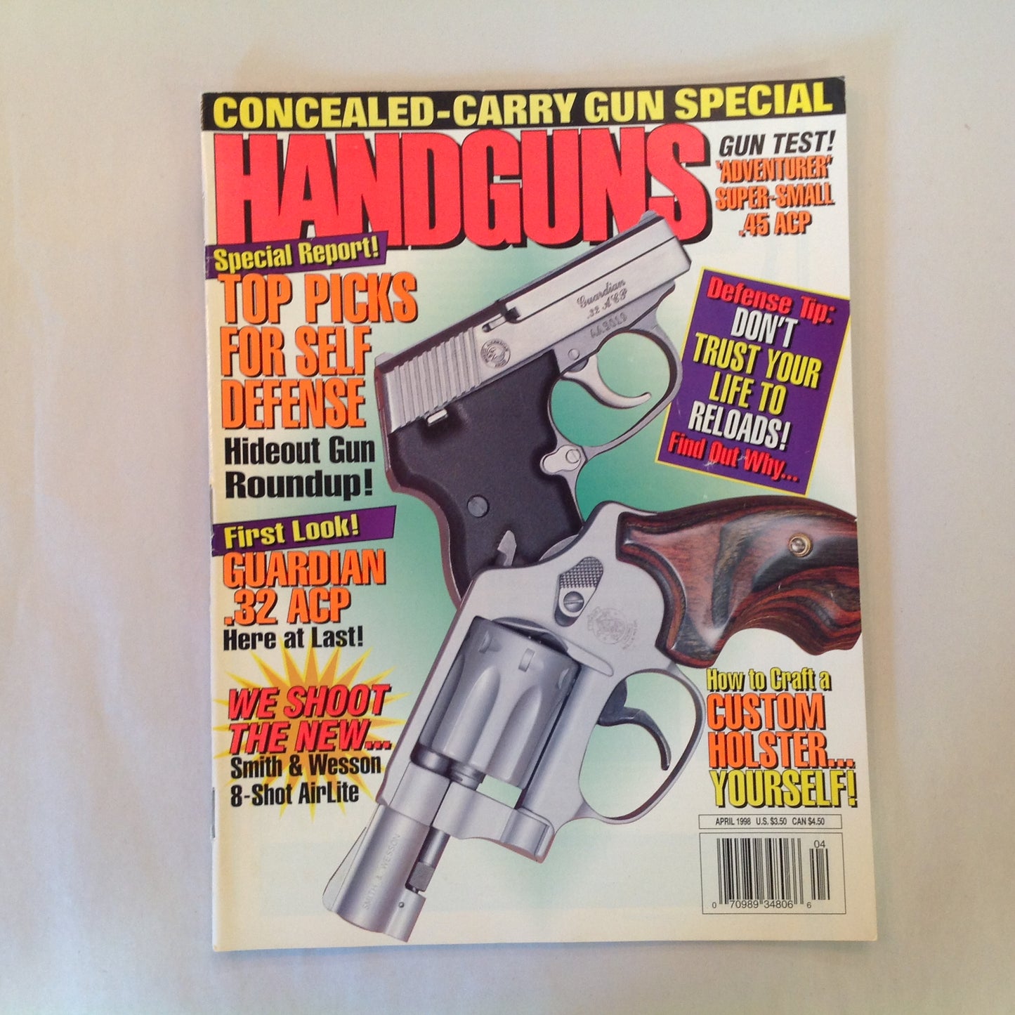 Vintage Apr 1998 Handguns Magazine Top Picks For Self-Defense Guardian .32 ACP