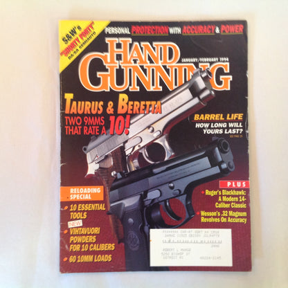 Vintage Jan/Feb 1994 Hand Gunning Magazine Taurus & Beretta  Reloading Special Barrel Life