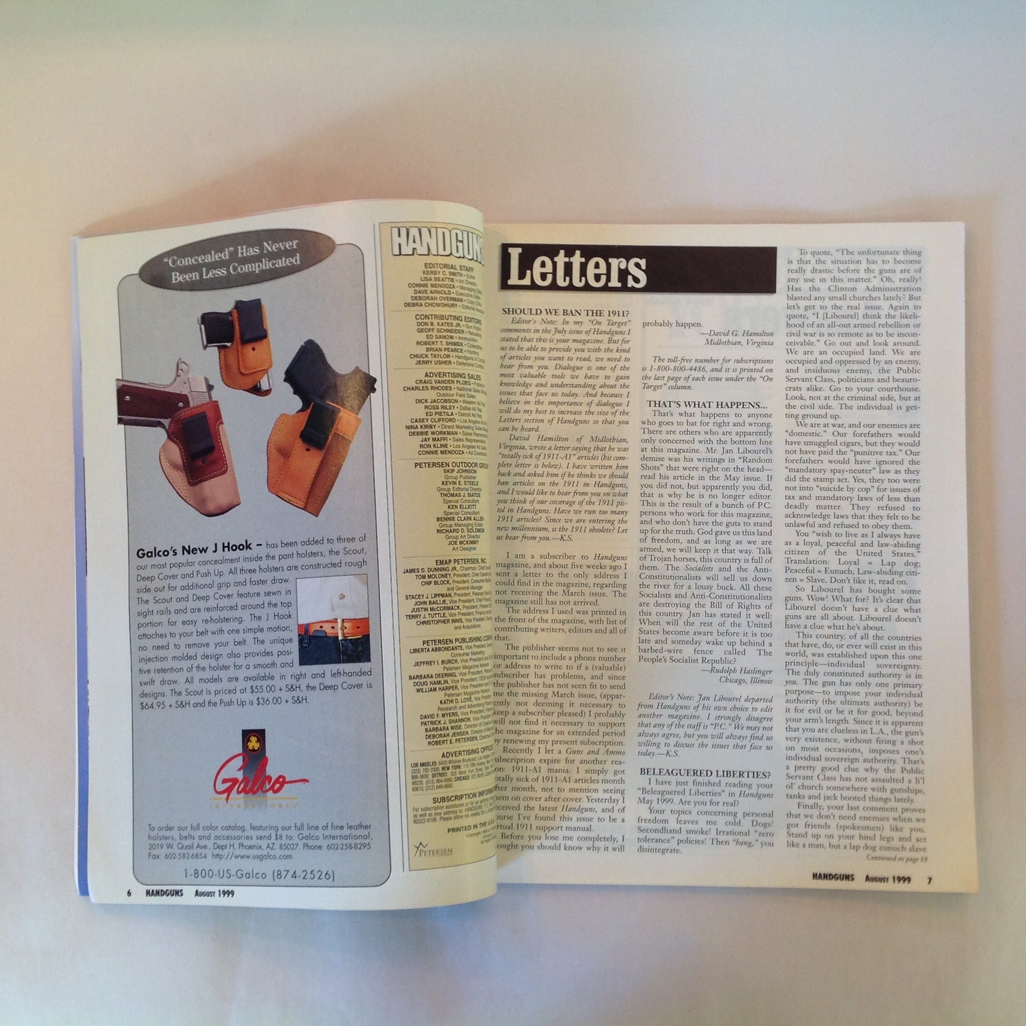 Vintage Aug 1999 Handguns Magazine It's A Polymer World H&K's Expert Shoulder Rig? Littleton Tragedy