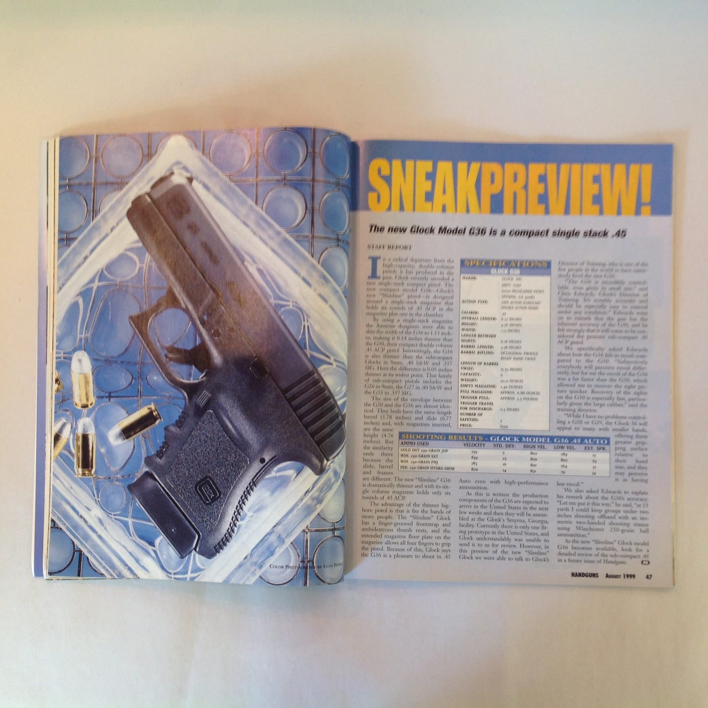 Vintage Aug 1999 Handguns Magazine It's A Polymer World H&K's Expert Shoulder Rig? Littleton Tragedy